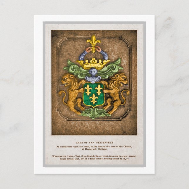 Cartão Postal Casaco de Armas Da Família Holandesa Westerfield. (Frente)