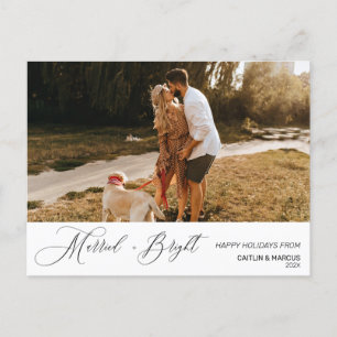 Cartão Postal Casado e Natal Brilhante com o Mínimo Novo Wed 