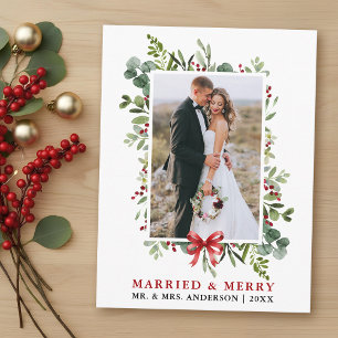 Cartão Postal Casados e Alegres Aquarela Folhagem Arco Vermelho