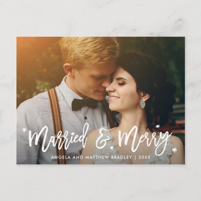 Cartão Postal Casados e Alegres Caligrafia Foto de Natal (Frente)