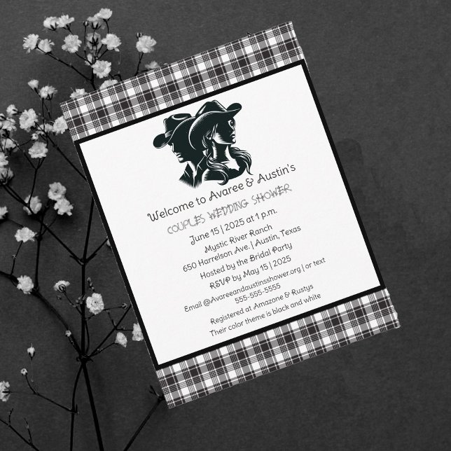 Cartão Postal Casais Chá de Tema Preto e Branco Ocidental (Criador carregado)