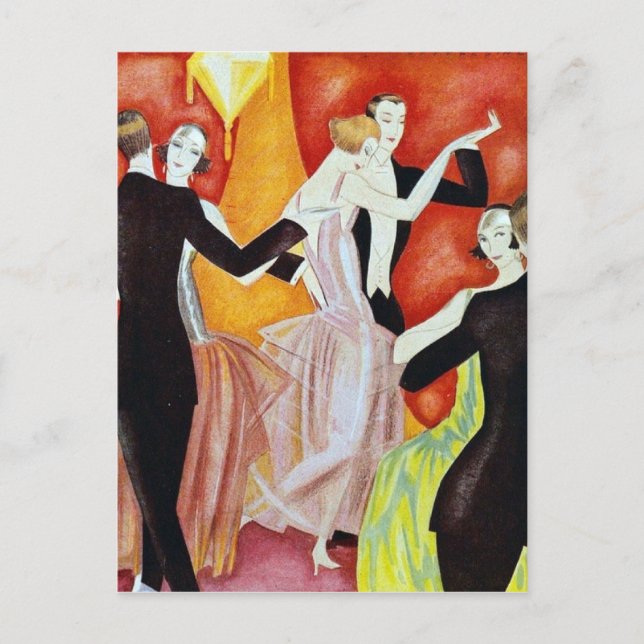 Cartão Postal Casais Dançando Art Déco Salão de Baile dos Anos 1 (Frente)