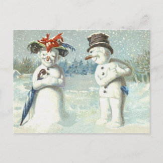 Cartão Postal Casais de Boneco de Neve Campo de Neve de Inverno