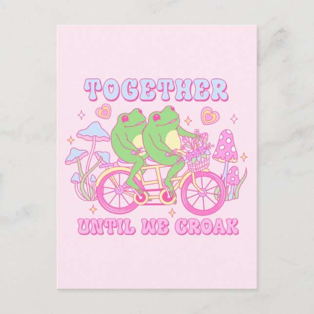 Cartão Postal Casais Fofos de Rã - Juntos Até Que a Gente Coaxe (Frente)
