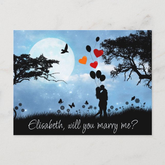 Cartão Postal Casal Beijando Romântico Você me Casado? (Frente)