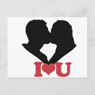 Cartão Postal Casal beijando silhueta com texto ♥ U