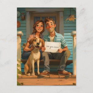 Cartão Postal Casal bonito e seu cão
