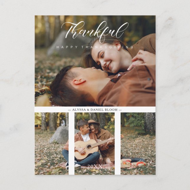 Cartão Postal Casal Collage 2 Fotos Feliz Ação de Graças (Frente)