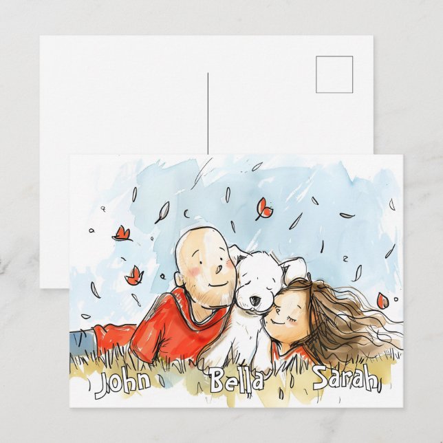 Cartão Postal Casal com Puppy branco (Frente/Verso)