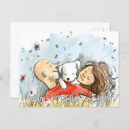Cartão Postal Casal com Puppy branco