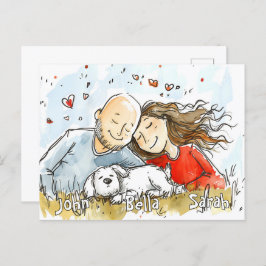 Cartão Postal Casal com Puppy branco