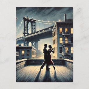 Cartão Postal Casal dança com a ponte do Brooklyn