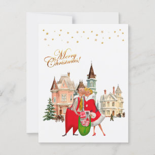 Cartão Postal casal de 1950 Feliz Natal