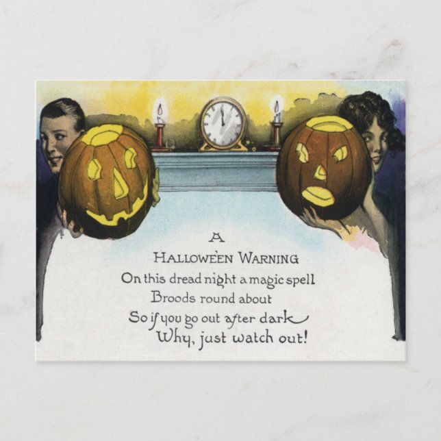 Cartão Postal Casal de Abóbora Jack O Lantern (Frente)