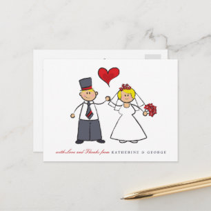 Cartão Postal Casal de Cartoon Loiro Sr. e Sra. Wedding Obrigado