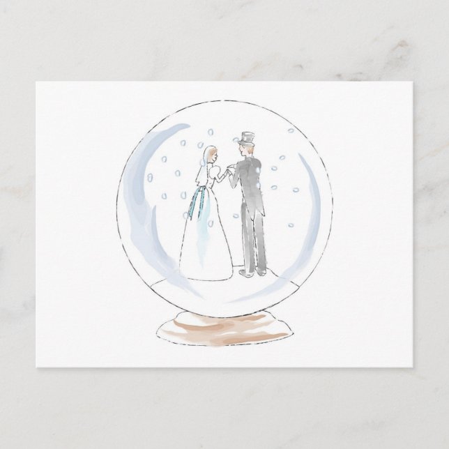Cartão Postal Casal de Casamento da Neve Globe (Frente)