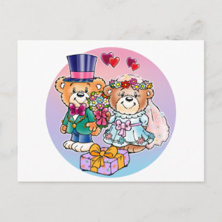 Cartão Postal Casal de Casamento do Urso de Teddy