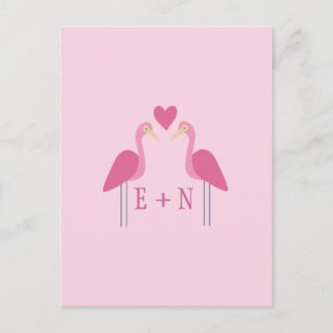 Cartão Postal Casal de Casamento Flamingo, Rosa-Rosa, Bonito