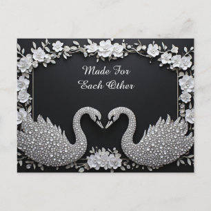 Cartão Postal Casal de Cisnes de Luxo com Detalhes Florais de Cr