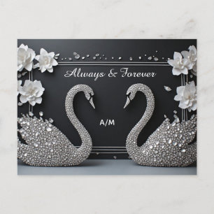 Cartão Postal Casal de Cisnes Românticos com Joias para Casament