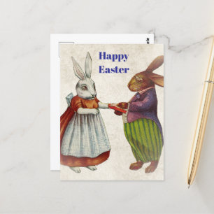 Cartão Postal Casal de coelho da Vintage em Vestuário Vitoriano