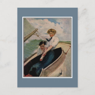 Cartão Postal Casal de colheita romântico, à vela