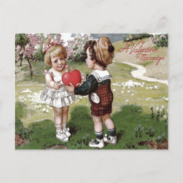 Cartão Postal Casal de Crianças Fofas Coração Margarida