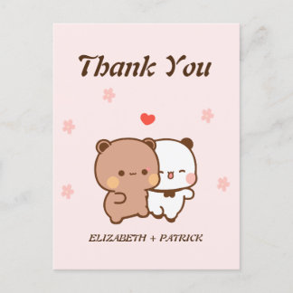 Cartão Postal Casal de desenho animado fofo, Kawaii Bear & Panda
