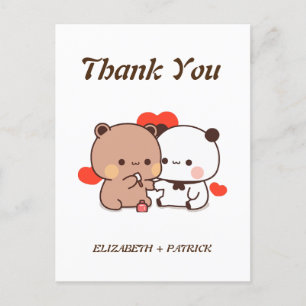 Cartão Postal Casal de desenho animado, Kawaii Bear e Panda Obri