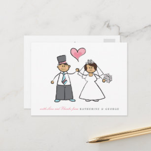 Cartão Postal Casal de Desenhos Morenos Sr & Sra Casamento Obrig