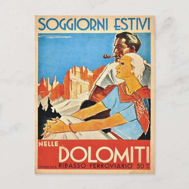 Cartão Postal Casal de Dolomites Alpes, Itália (Frente)