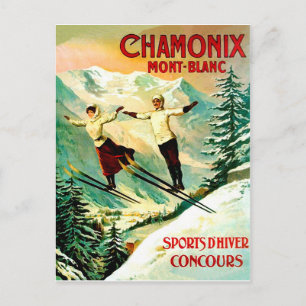 Cartão Postal Casal de esqui na montanha Monte Branco, França