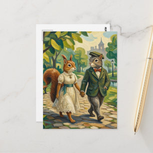 Cartão Postal Casal de Esquilos Adoráveis no Parque