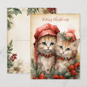 Cartão Postal Casal de Gatinhos Natalinos Lindos