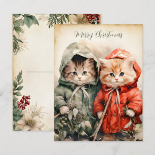 Cartão Postal Casal de Gatinhos Natalinos Lindos