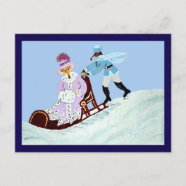 Cartão Postal Casal de Greyhound Elegante Vintage com Trenó