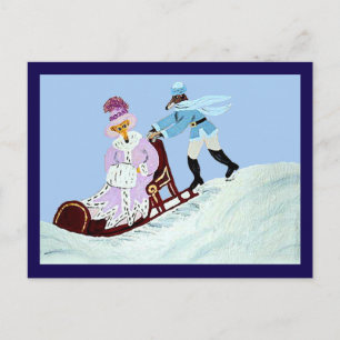 Cartão Postal Casal de Greyhound Elegante Vintage com Trenó