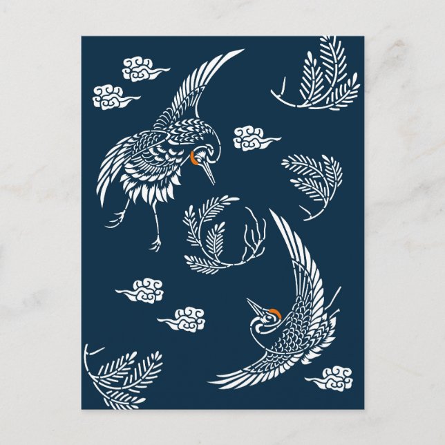 Cartão Postal Casal de guindaste japonês (Frente)