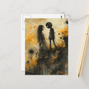 Cartão Postal Casal de Namorados em Aquarela Escura
