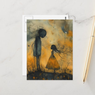 Cartão Postal Casal de Namorados em Aquarela Escura