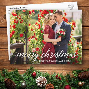 Cartão Postal Casal de Natal Feliz da Caligrafia Elegante Modern