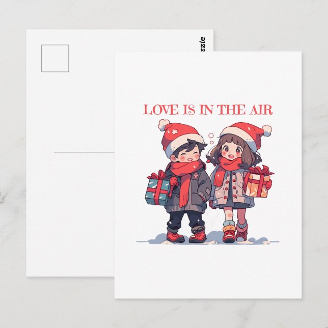 Cartão Postal Casal de Natal - O amor está no ar (Frente/Verso)