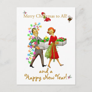 Cartão Postal Casal de Natal vintage saudação de Natal feliz