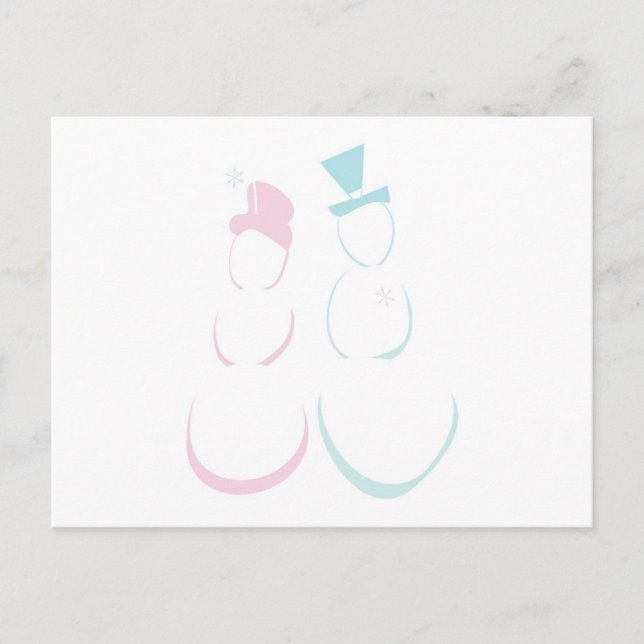 Cartão Postal Casal de neve em rosa gelado e azul (Frente)