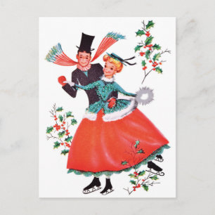Cartão Postal Casal de Patinadores no Natal