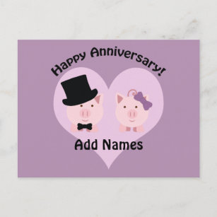 Cartão Postal Casal de Porcos Feliz Aniversário