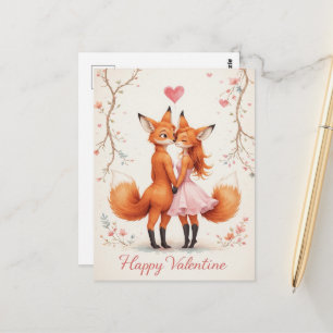 Cartão Postal Casal de Raposas no Dia dos Namorados Floresta Cut