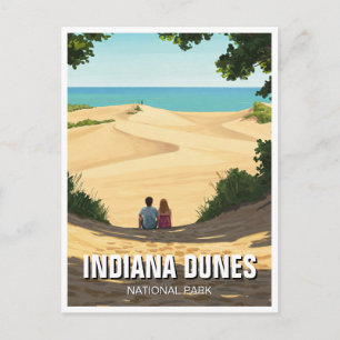 Cartão Postal Casal de Viagens ao Parque Nacional Indiana Dunes