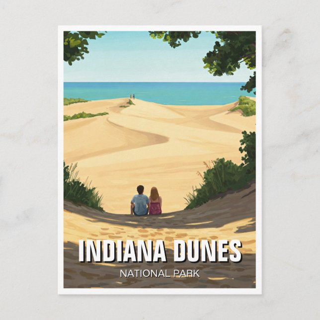 Cartão Postal Casal de Viagens ao Parque Nacional Indiana Dunes (Frente)