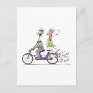 Cartão Postal Casal Engraçado de Casamento na Bicicleta